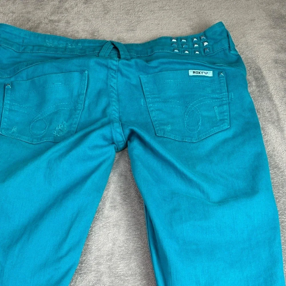 Roxy Women's 9 32x28 Super Skinny Jeans Teal Blue Distressed Retro Grunge Street